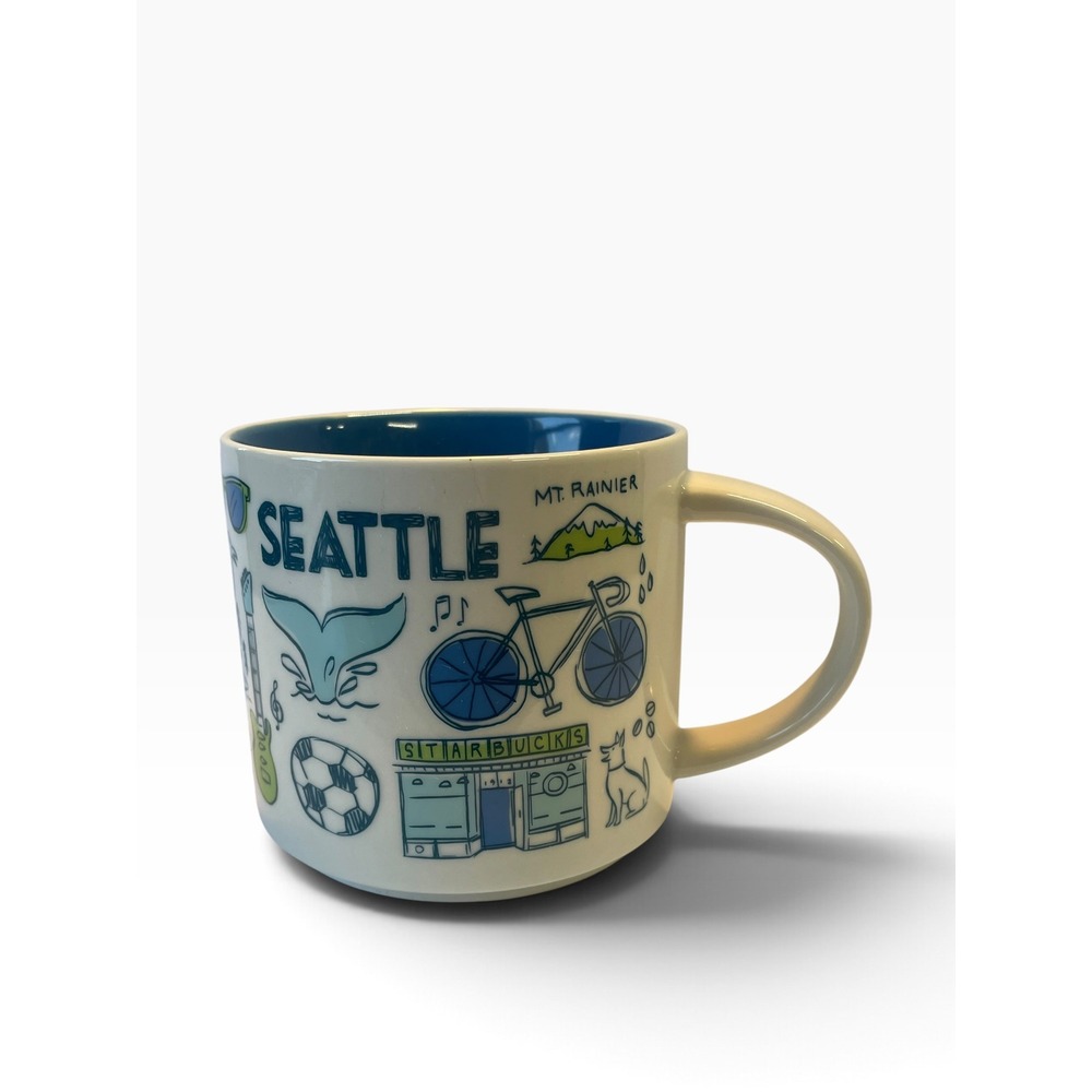 Starbucks Seattle Mug Been There Series 14oz White Blue Illustrated 2022